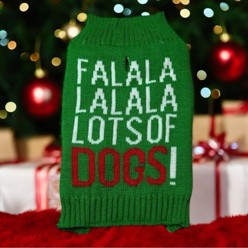 Falalala Lots of Dogs Pet Christmas Holiday Sweater NWT Size Medium Green Puppy